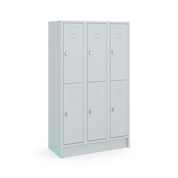Casier type T, 3x2 portes, corps gris, portes grises