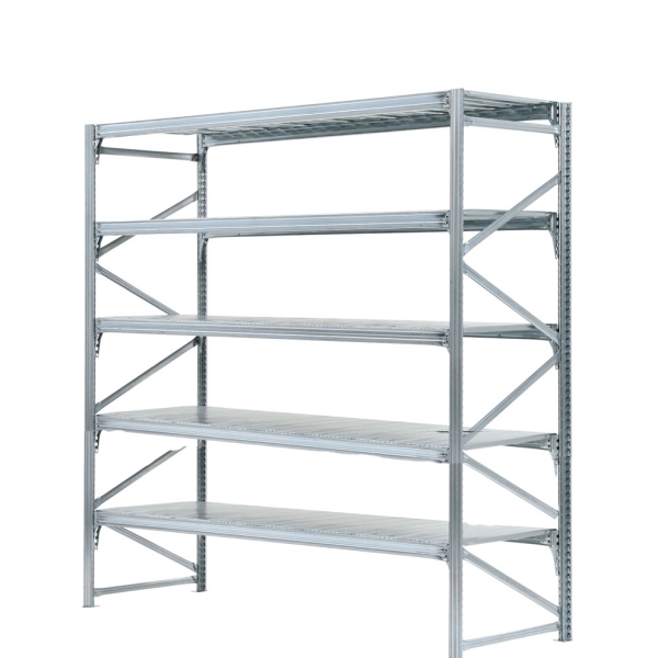 Elément de base 5 niveaus de tablettes galvanisées encastrées entre des longerons galvanisés