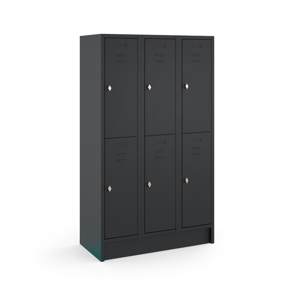Casier type T, 3x2 portes, corps noir, portes noires