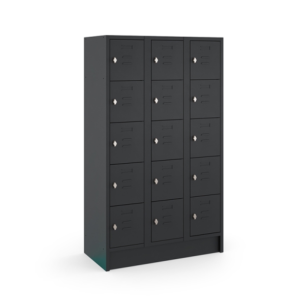 Casier type T, 3x5 portes, corps noir, portes noires