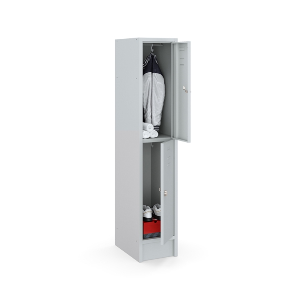 Casier type T, 2 portes, corps gris, portes grises