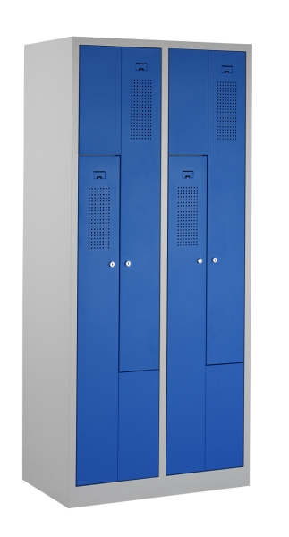 Casiers en Z, 2x2 portes, corps gris, portes bleues