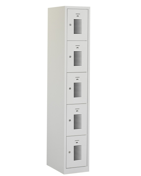 Casier type T, 5 portes, corps gris, portes grises