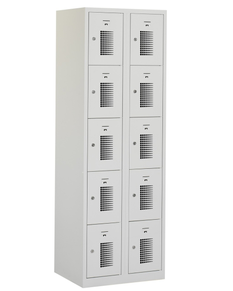 Casier type T, 2x5 portes, corps gris, portes grises