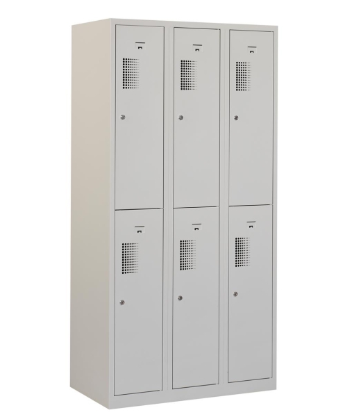 Locker type T, 3x2 portes, corps gris, portes grises