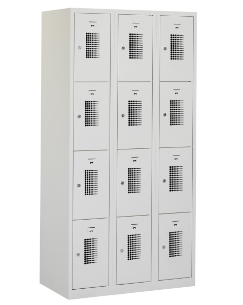 Casier type T, 3x4 portes, corps gris, portes grises