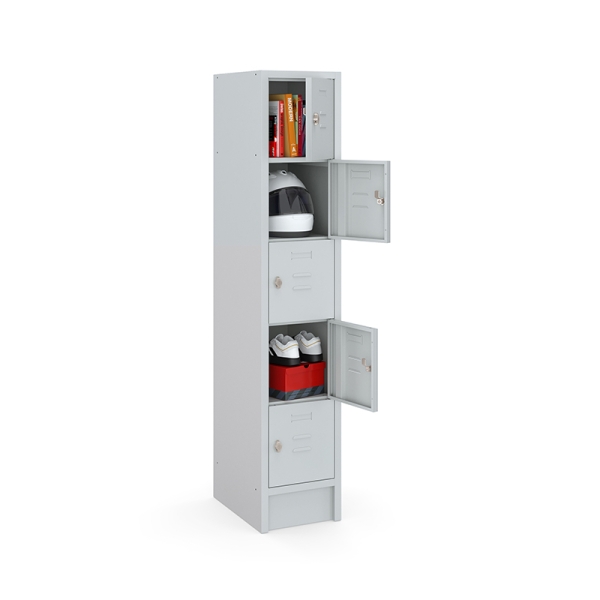 Casier type T, 5 portes, corps gris, portes grises