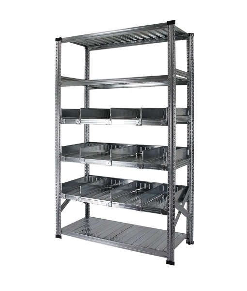 Elément de base Rayonnage à séparateurs avec 6 niveaux de tablettes, dont 3 niveaux de séparateurs avec rebord arrière
