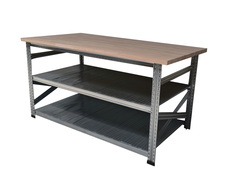 Table de travail type123 H925xP700xL1400 avec plan de travail en ecolwood 30 mm plus 2 niv. de tablettes
