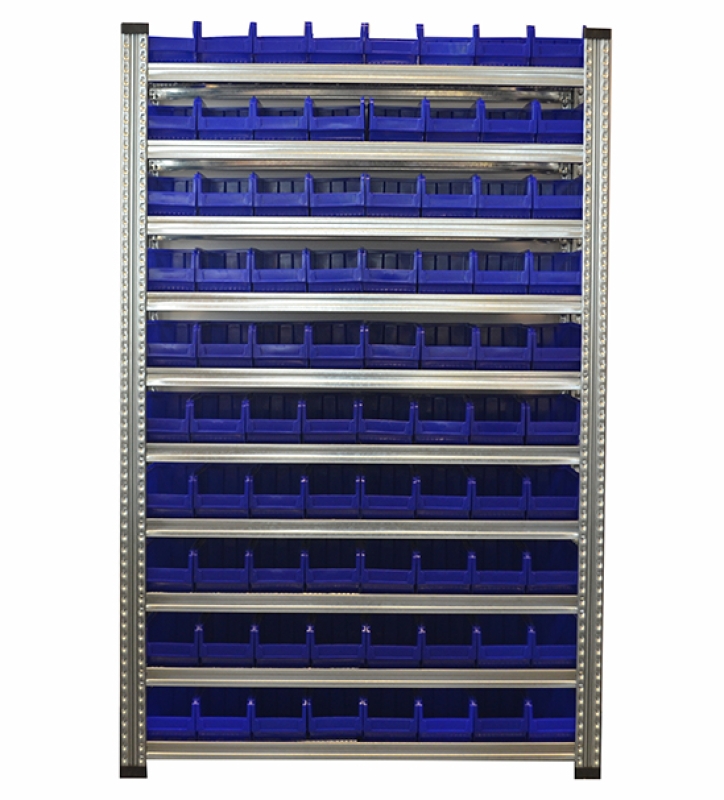 10 niveaux avec bacs de rangement - 70 bacs type K3 (H120xP235xL144 mm) inclus