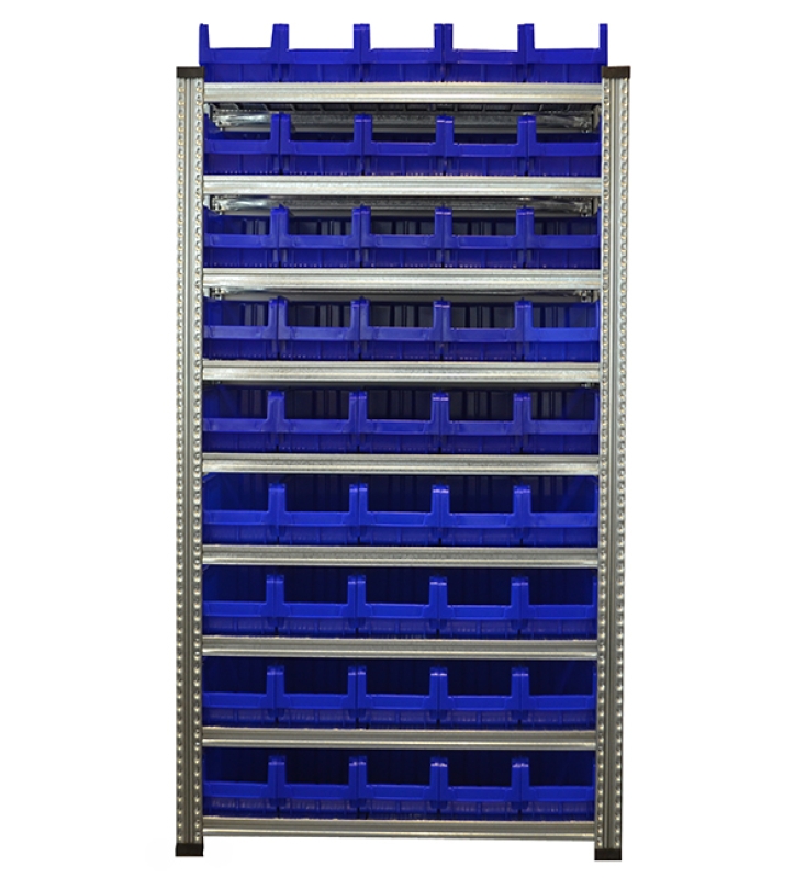 9 niveaux avec bacs de rangement - 54 bacs type K4 (H163xP345xL205 mm) inclus