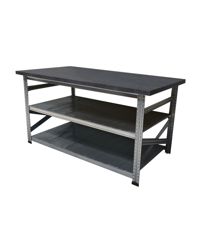 Table de travail type123 H926xP600xL1100 avec plan de travail gris anthracite 40 mm plus 2 niv. de tablettes.