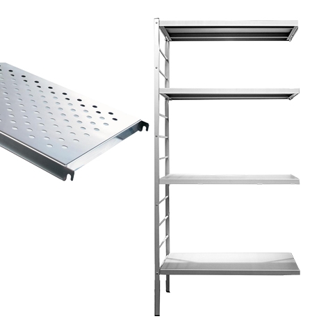 Aanbouwrek 4 perfo legborden inox