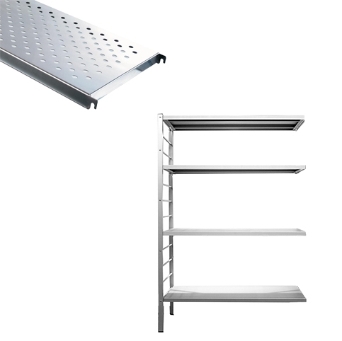 Aanbouwrek 4 perfo legborden inox