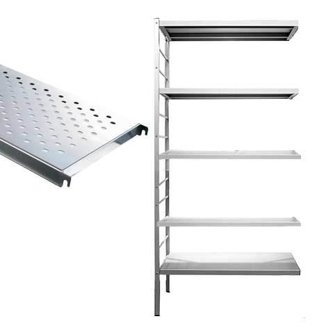 Aanbouwrek 5 perfo legborden inox