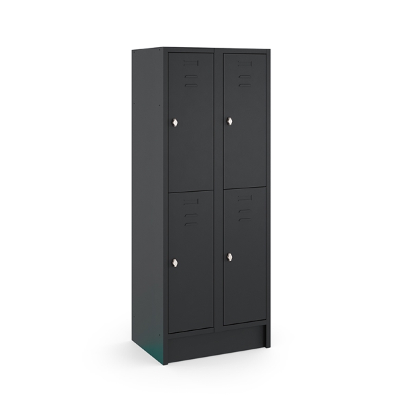 Locker type T, 2x2-deurs, zwarte omkasting, zwarte deuren