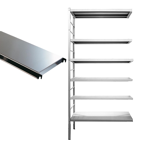 Aanbouwrek 6 legborden inox