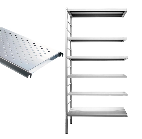 Aanbouwrek 6 perfo legborden inox