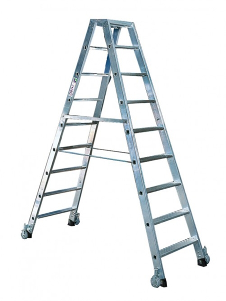 Industrietrap dubbelzijdig verrijdbaar - 2x7 treden - werkhoogte 3250 mm