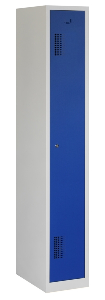 Locker type T, 1-deurs, grijze omkasting, blauwe deuren