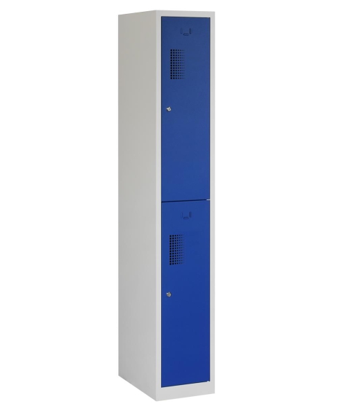 Locker type T, 2-deurs, grijze omkasting, blauwe deuren