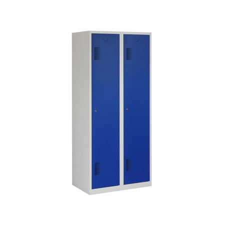 Locker met schoon/vuil-verdeling, 2x1 deurs, grijze omkasting, blauwe deuren