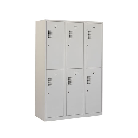 Locker met schoon/vuil-verdeling, 3x2 deurs, grijze omkasting, grijze deuren