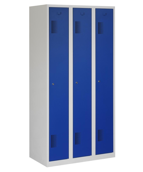 Locker type T, 3x1-deurs, grijze omkasting, blauwe deuren