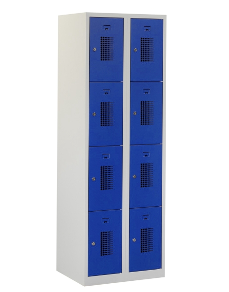 Locker type T, 2x4-deurs, grijze omkasting, blauwe deuren