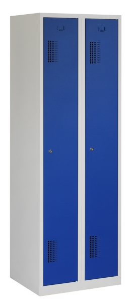 Locker type T, 2x1-deurs, grijze omkasting, blauwe deuren