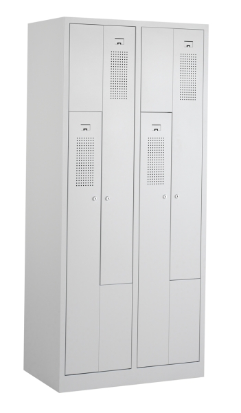 Z-lockers, 2x2 deurs, grijze omkasting, grijze deuren