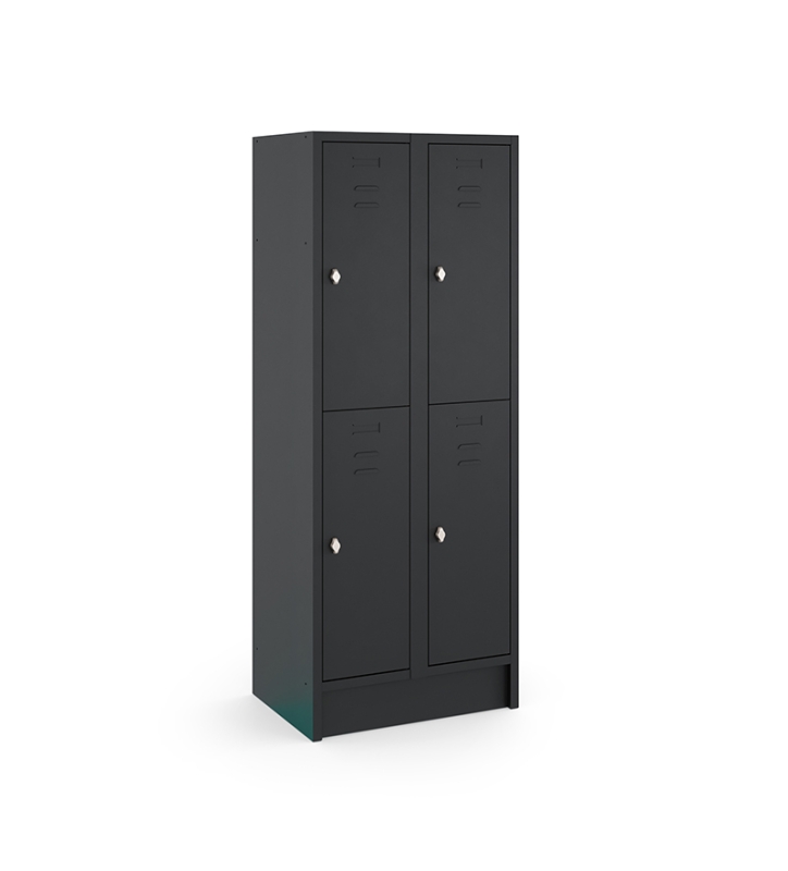 Locker type T, 2x2-deurs, zwarte omkasting, zwarte deuren