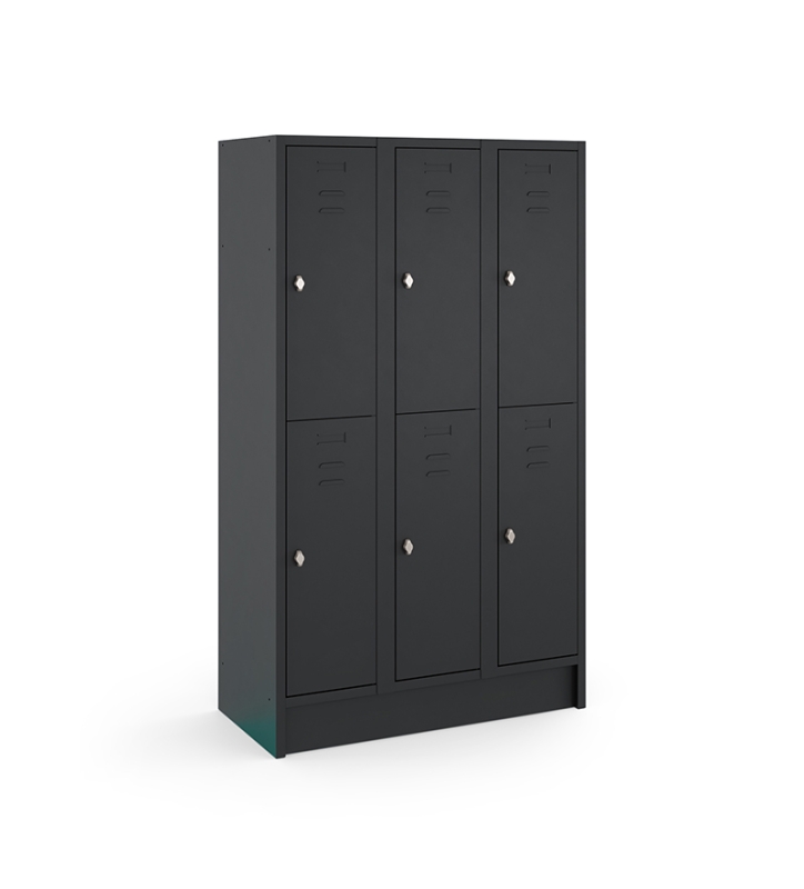 Locker type T, 3x2-deurs, zwarte omkasting, zwarte deuren