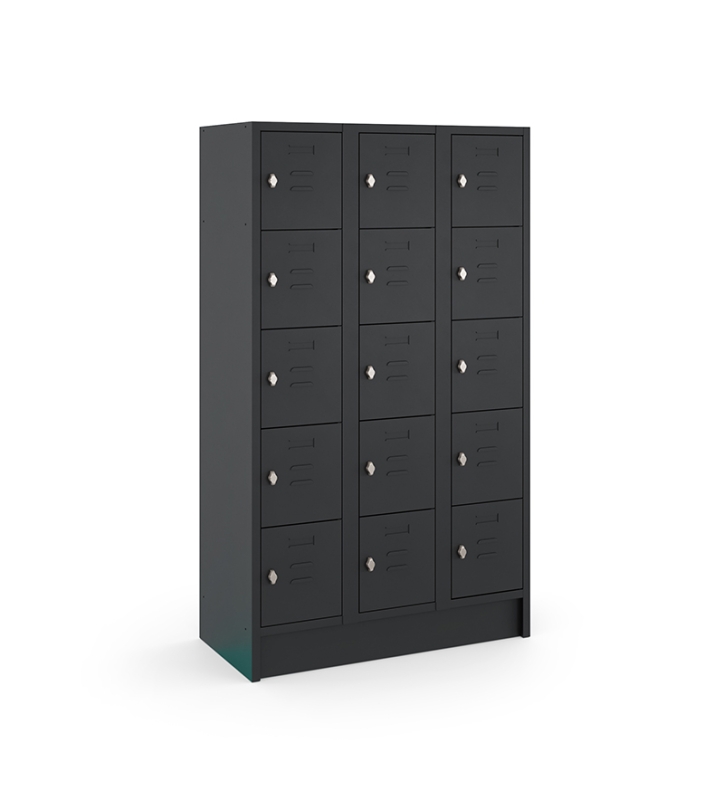 Locker type T, 3x5-deurs, zwarte omkasting, zwarte deuren