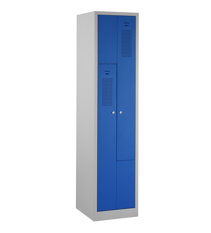 Z-locker, 1x2 deurs, grijze omkasting, blauwe deuren
