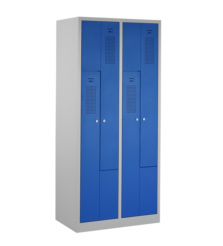 Z-locker, 2x2 deurs, grijze omkasting, blauwe deuren
