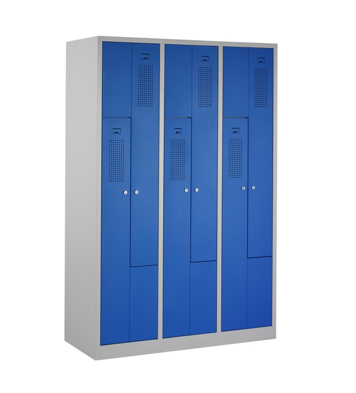 Z-locker, 3x2 deurs, grijze omkasting, blauwe deuren