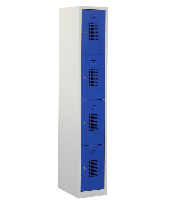 Locker type T, 4-deurs, grijze omkasting, blauwe deuren