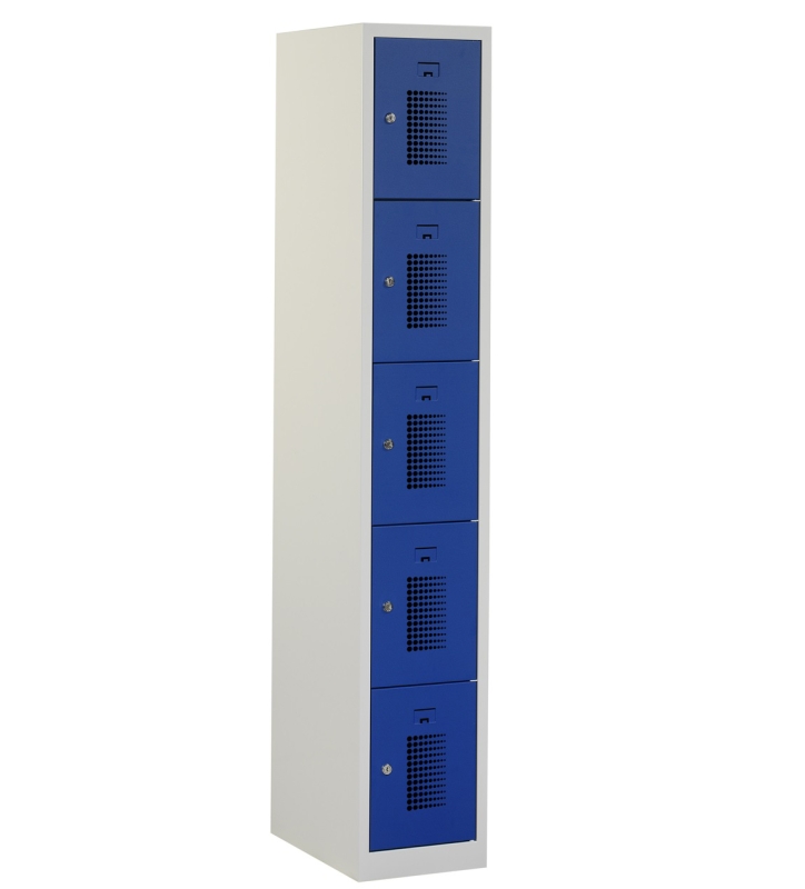 Locker type T, 5-deurs, grijze omkasting, blauwe deuren