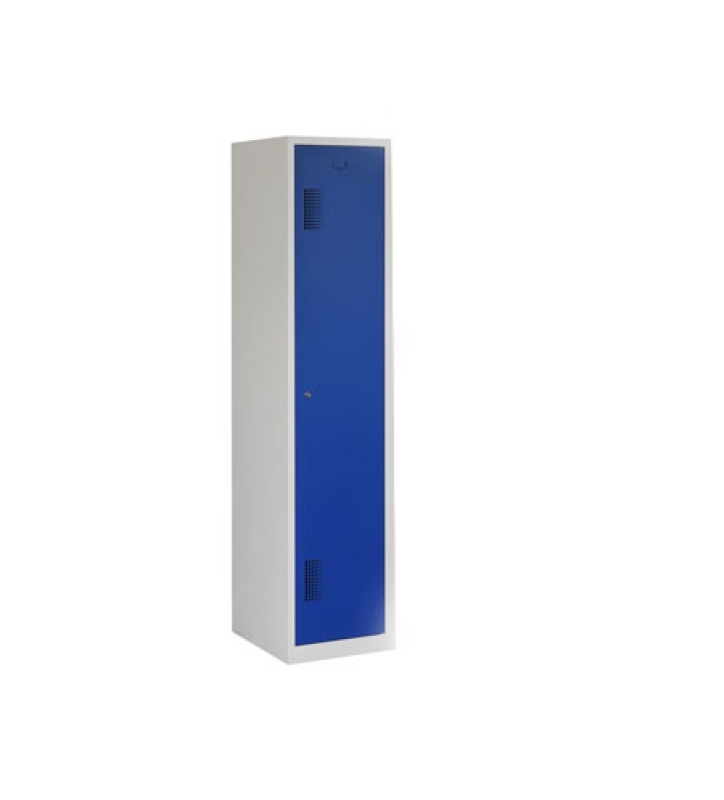 Locker met schoon/vuil-verdeling, 1 deurs, grijze omkasting, blauwe deur