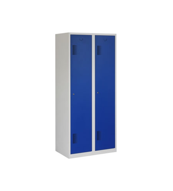 Locker met schoon/vuil-verdeling, 2x1 deurs, grijze omkasting, blauwe deuren
