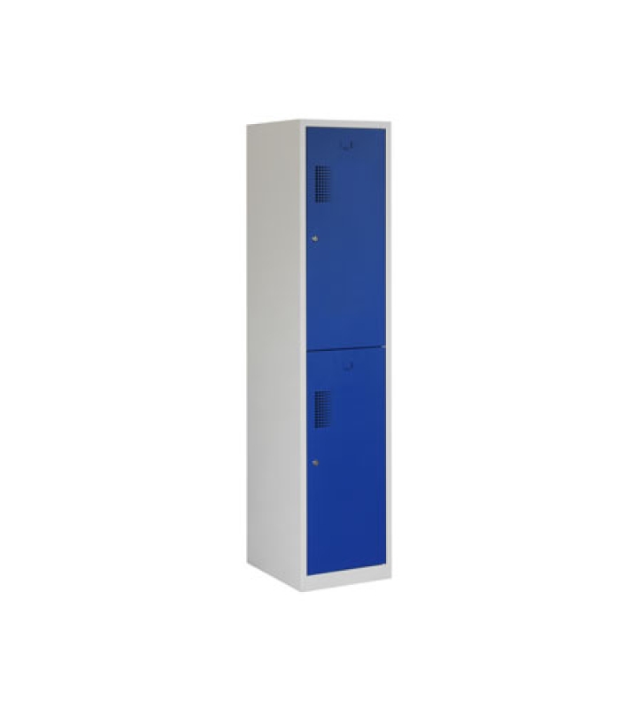 Locker met schoon/vuil-verdeling, 1x2 deurs, grijze omkasting, blauwe deuren