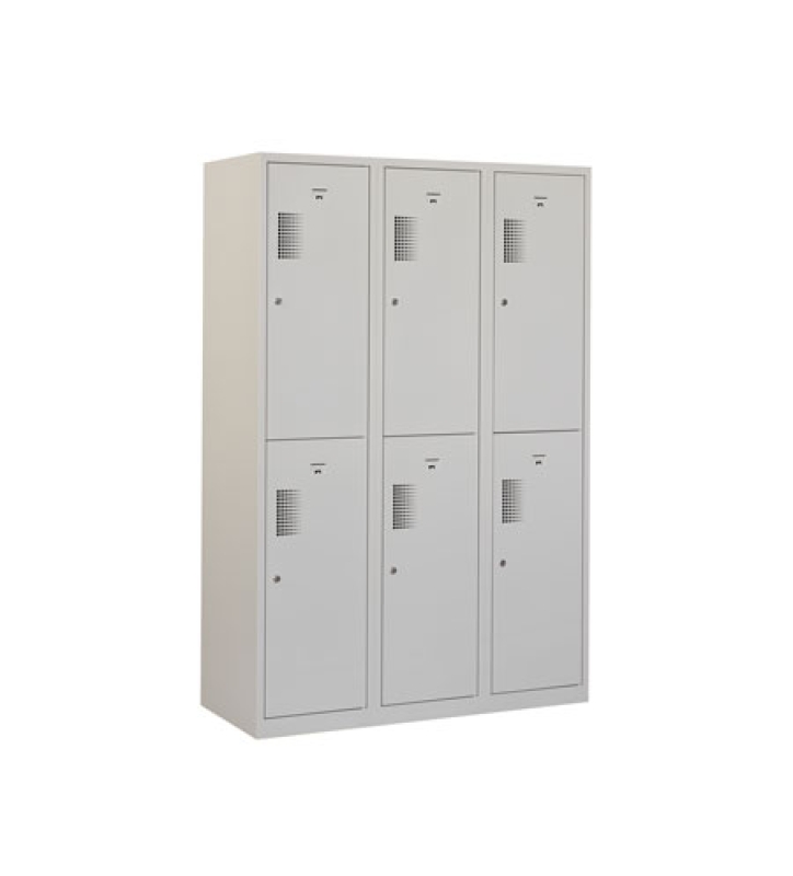 Locker met schoon/vuil-verdeling, 3x2 deurs, grijze omkasting, grijze deuren