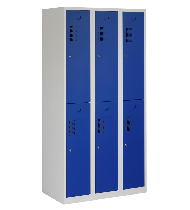 Locker type T, 3x2-deurs, grijze omkasting, blauwe deuren