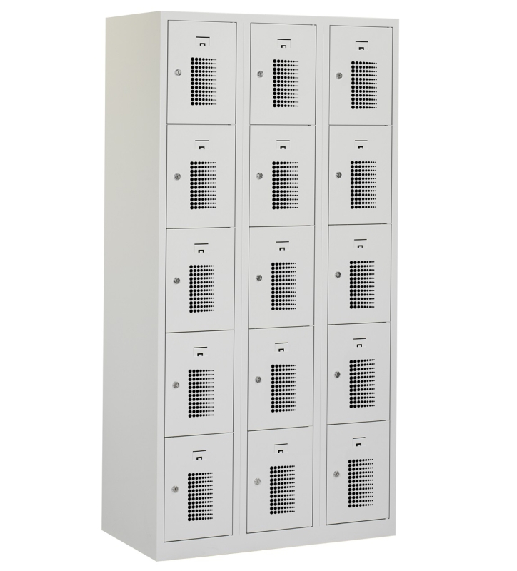 Locker type T, 3x5-deurs, grijze omkasting, grijze deuren