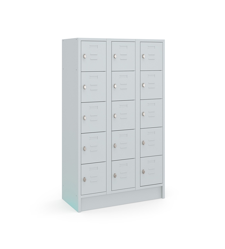 Locker type T, 3x5-deurs, grijze omkasting, grijze deuren