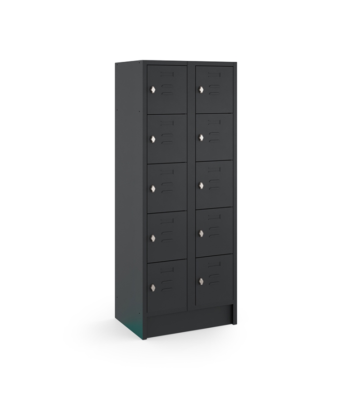 Locker type T, 2x5-deurs, zwarte omkasting, zwarte deuren