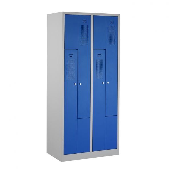 Z-locker, 2x2 deurs, grijze omkasting, blauwe deuren