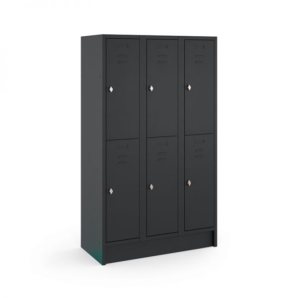 Locker type T, 3x2-deurs, zwarte omkasting, zwarte deuren