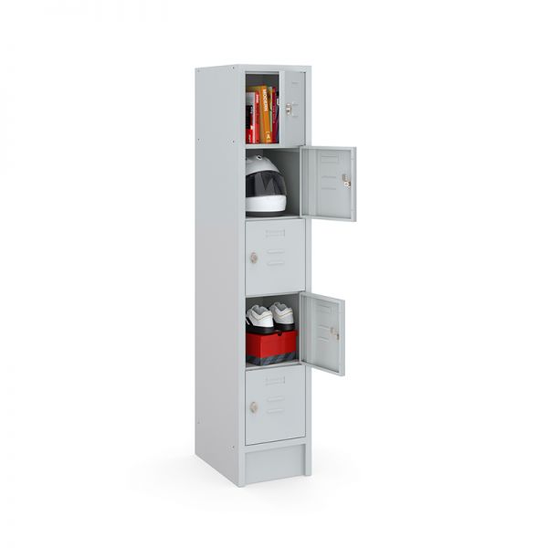 Locker type T, 5-deurs, grijze omkasting, grijze deuren
